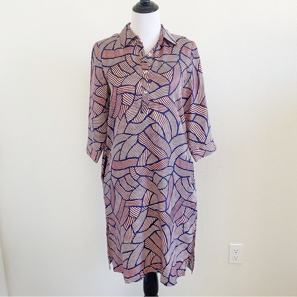 Carolina Herrera 100% Silk Abstract Print Shirt Dress